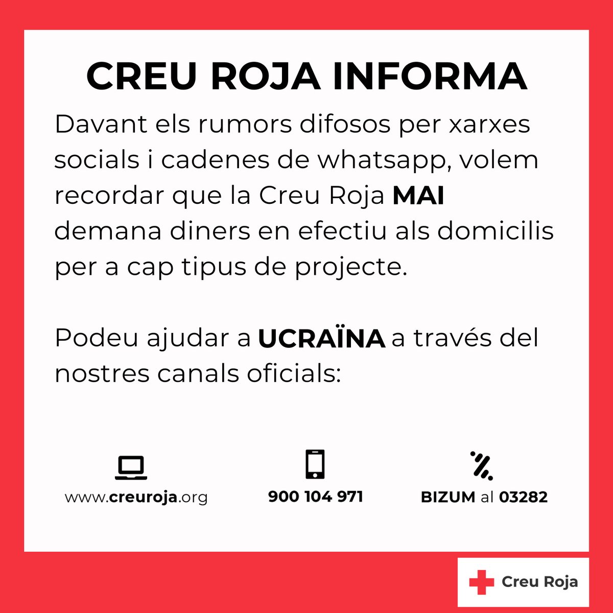 Agraïm molt la col·laboració de la ciutadania per desmentir aquest bulo. Seguim treballant plegats per donar la millor cobertura a les persones d'#Ucraïna, sempre amb la màxima transparència i garantint que cada donatiu es converteixi en ajuda real.