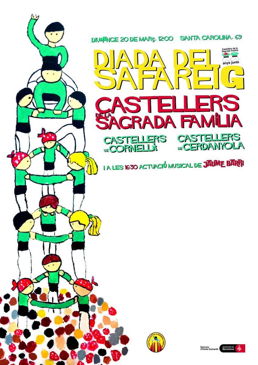 La Diada del #Safareig s'apropa i ho volem petar molt fort!
Veniu als assajos que queden i apunteu-vos a l'App!!

🗓️20/03/22
📍 Santa Carolina, 69
🕰️ 12:30

Amb els companys de <a href="/CastCornella/">Castellers de Cornellà</a> i <a href="/ccerdanyola/">Castellers de Cerdanyola</a> !!

I després @JaumeBarri 🎊