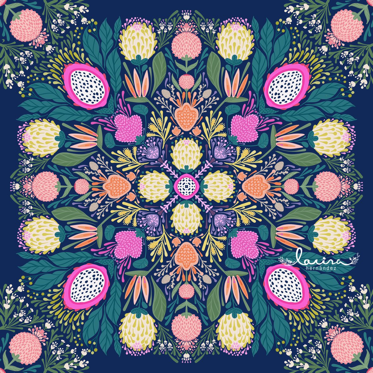 Tropical fruits and flowers. A  luscious perfect combination! Living in the tropics it has benefits #exoticfruit #exoticflowers #tropical #fromthetropics #symmetrical #symmetrytool #symmetrytoolinprocreate #illustratorlife #larisahernandez <a href="/procreate/">Procreate</a> @theydrawandgarden