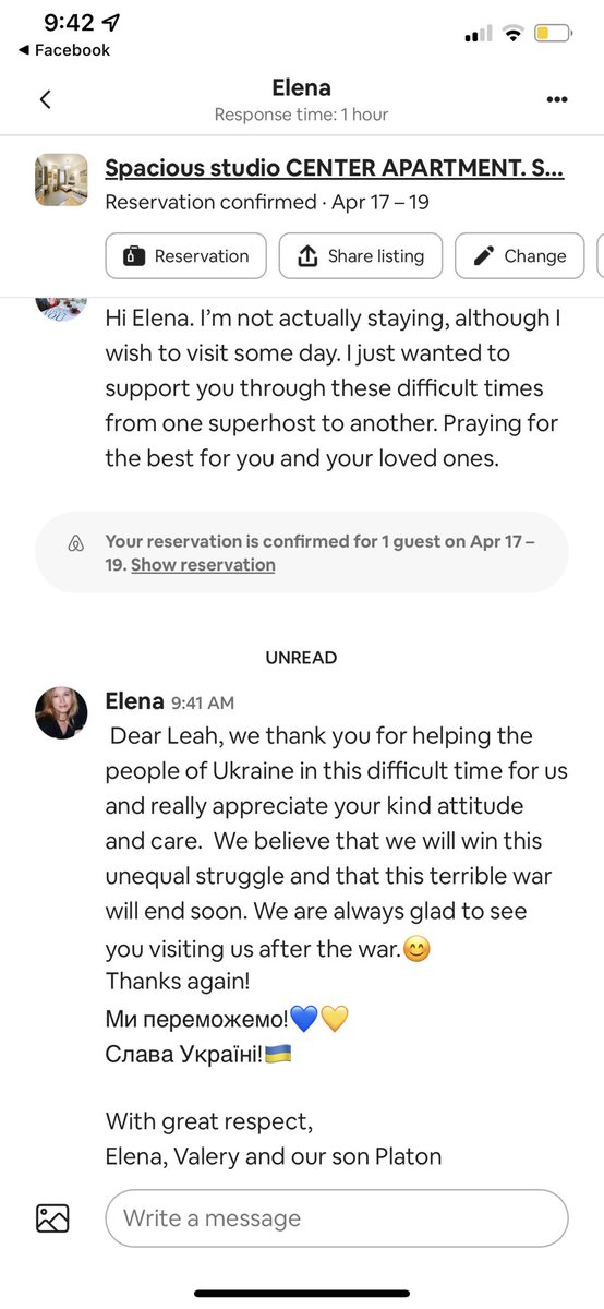 I booked my stay in Ukraine. Amazing what the <a href="/Airbnb/">Airbnb</a> community is doing. <a href="/bchesky/">Brian Chesky</a> #airbnb #Ukraine #StopPutin