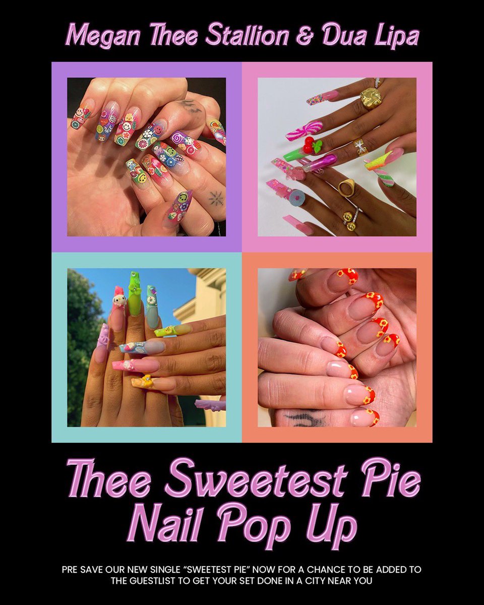 theestallion's tweet photo. ‼️ATTENTION ALL BAD BITCHES THAT KEEP THEIR NAILS DONE 💅🏾‼️yall know I love me a new $et so in honor of SWEETEST PIE with @dualipa we want to treat y’all to a new set of nails 😛 all you have to do is pre order for a chance to be added to the guest list https://t.co/PlEpeQjKpS https://t.co/YcP5nOlJjt