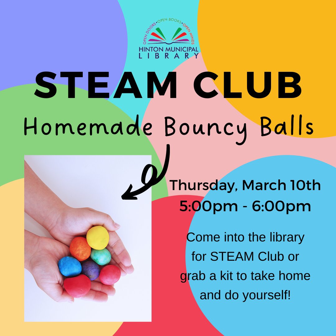 Our clubs are now in-person! Come down to the library to make homemade bouncy balls and learn all about polymers! 👨‍🔬👩‍🔬 You can also come down at any time today and pick up a kit to take home!
