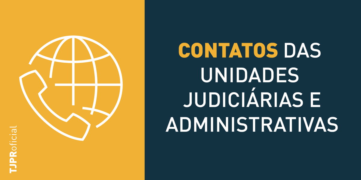 TJPRoficial's tweet photo. Confira os contatos das Unidades do TJPR:

Comarcas: https://t.co/4qtqYPFdae
Desembargadores: https://t.co/DQMJpYMoct
Unidades administrativas e Comarca de Curitiba: https://t.co/9oEM0iSjvt https://t.co/X0Pb6Dairc