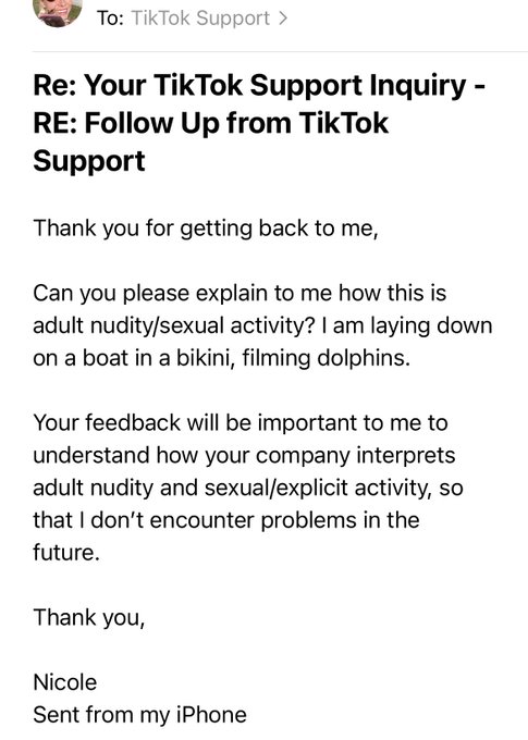2 pic. Below you will see the response from @tiktok_us to my inquiry of why the video on TikTok from