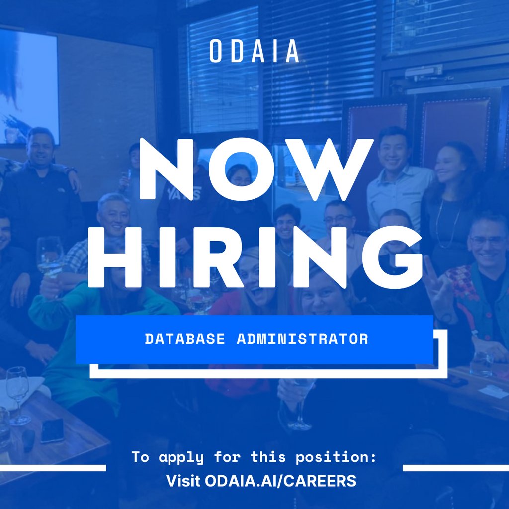 odaiaAI's tweet image. WE&apos;RE HIRING! 📣

Check out our career page:
lnkd.in/gsHXS3d

Database Administrator Role:
jobs.lever.co/OdaiaIntellige…

#ODAIA #startup #engineeringroles #softwareengineer #torontostartup