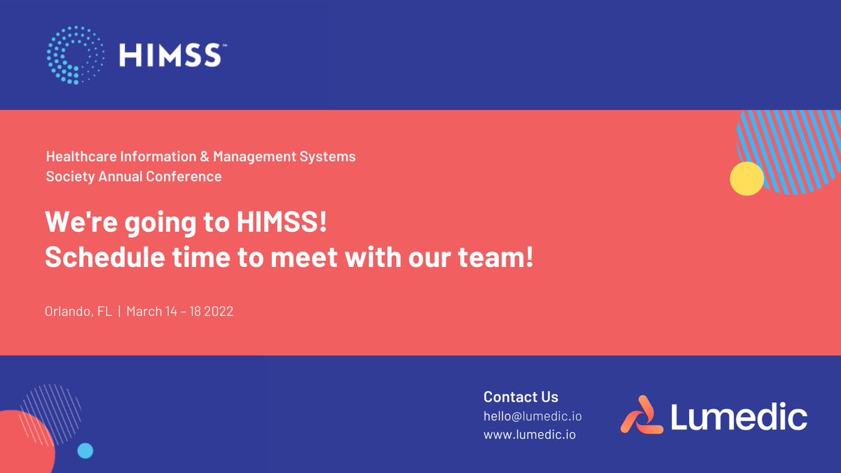 We are going to #HIMSS22 next week and we can't wait to connect with you! Use the link below to schedule time to meet with our team. See you in Orlando <a href="/HIMSS/">HIMSS</a>! ow.ly/yhZ050IcjYn