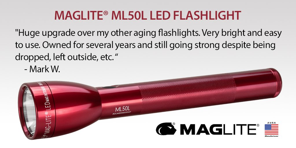 MAGLITE's tweet image. Another great review for the Maglite ML50L LED flashlight! Thanks Mark! We agree - it's a great mid-sized flashlight and built like a tank!! Check it out today! 
bit.ly/3KDmQs5
#BuyAmerican #QualityBuilt #Maglite #qualitygear #homesafety #flashlight #flashlightfanatic