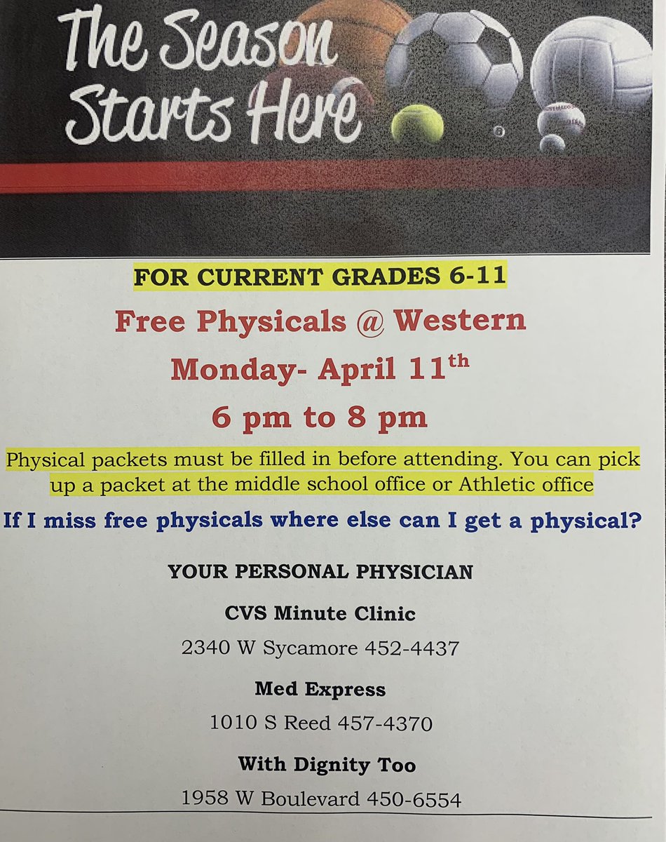 Free Physical Time! Mark your calendars for Free Physical night, April 11th from 6-8. All current 6th-11th grade students are welcome.