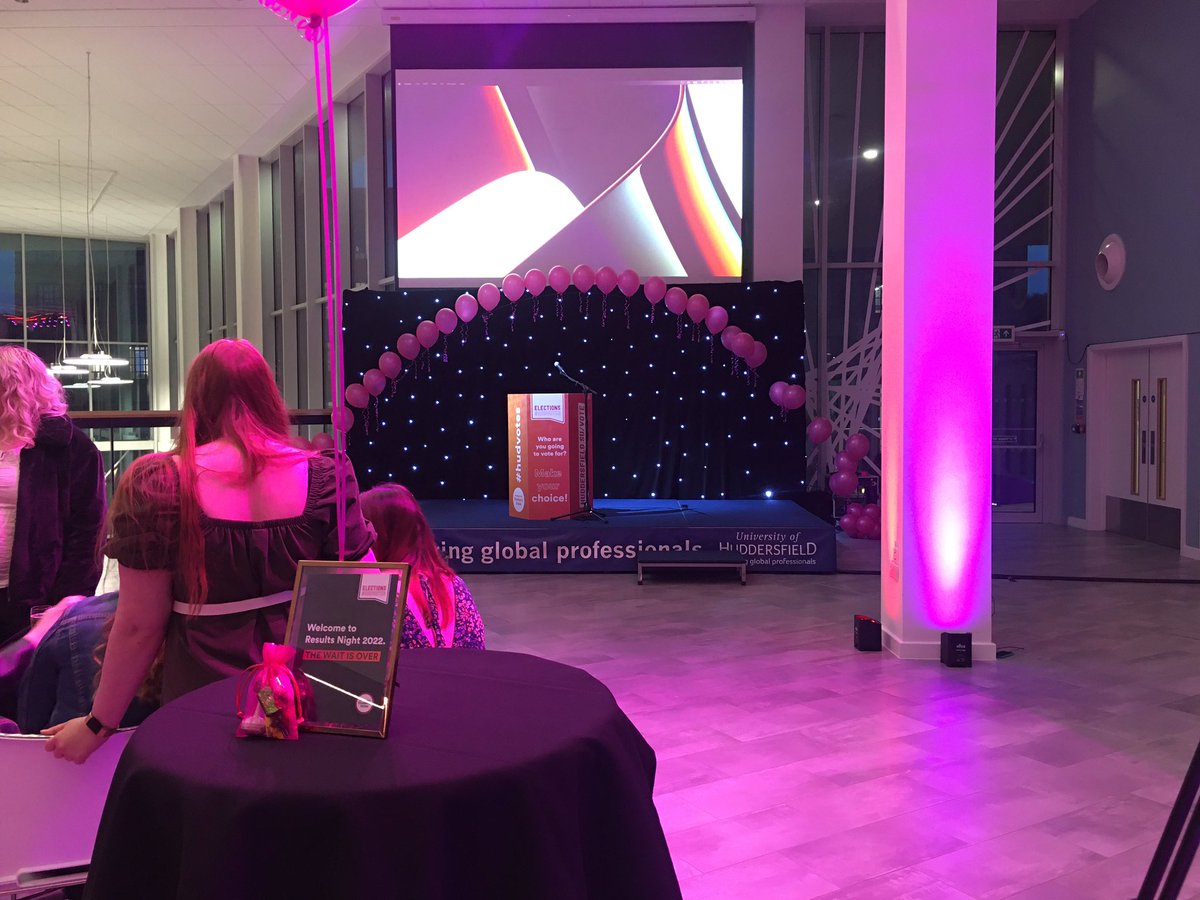 HuddersfieldSU's tweet photo. Everything is set up for Elections Results Night, are you ready to see how you’ve made a difference in your SU community? @huddersfielduni #HudVotes https://t.co/eS2rLqHNog