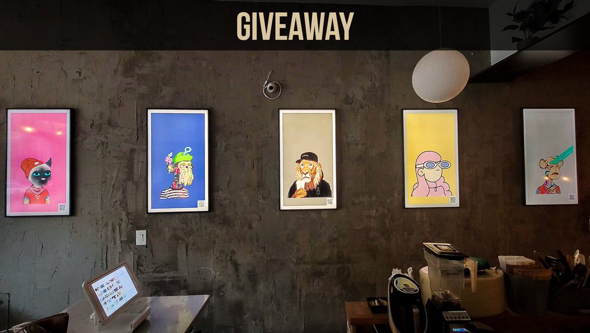 lionsmilk.eth (izer) (@lionsmilk_eth) on Twitter photo 🚀 Giveaway! Win a spot to have your favorite NFT displayed in our frames <a href="/lionsmilk_eth/">lionsmilk.eth (izer)</a> cafe in Brooklyn.(will stay/rotate for a week) 🚀
1️⃣ Follow <a href="/cafflions/">Caffeinated Lions</a> & <a href="/designgeoart/">DesignGeo</a> 
2️⃣ Retweet
3️⃣ Post one of your fav JPGs!
5 winners will be chosen randomly in 24 hours, good luck :) 🚀 Giveaway! Win a spot to have your favorite NFT displayed in our frames <a href="/lionsmilk_eth/">lionsmilk.eth (izer)</a> cafe in Brooklyn.(will stay/rotate for a week) 🚀
1️⃣ Follow <a href="/cafflions/">Caffeinated Lions</a> & <a href="/designgeoart/">DesignGeo</a> 
2️⃣ Retweet
3️⃣ Post one of your fav JPGs!
5 winners will be chosen randomly in 24 hours, good luck :)
