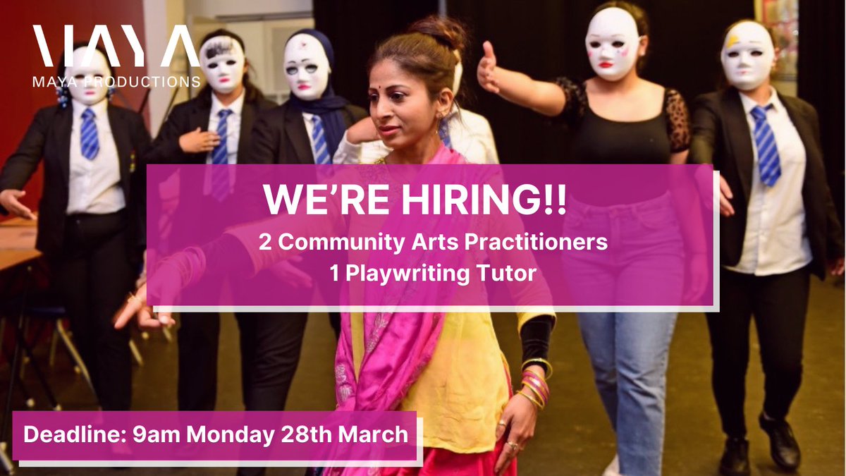 🗣We are looking to recruit outstanding workshop facilitators for our latest community projects in London.

Go to our website for more information and how to apply 🔗mayaproductions.co.uk/facilitator-re…

#artsjobs  #DiversityandInclusion  #community