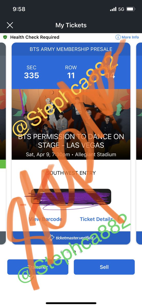 Stephca882's tweet photo. WTS 2 tickets for 4/9 Section 335 Row 11 Seats 14&amp;15 - PayPal G&amp;S or Venmo.  - Will Transfer via Ticketmaster -Can provide additional proof and video call during transaction - DM if interested #BTSTICKETSELLING #PTD_ON_STAGE_LAS_VEGAS https://t.co/0e0fyh8wfh