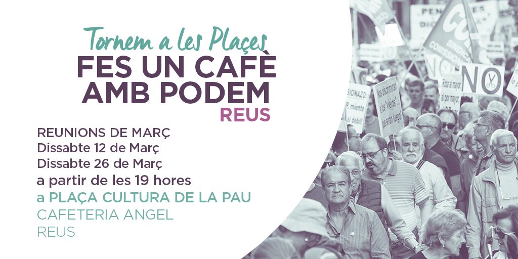 Per fi, tornem a veuren's les cares, tornem a les plaçes. Aquest dissabte, a les 19h, a la plaça de la Pau, a la cafetería Àngel, vine a proposar-nos millores per a #Reus, el cafè el posem nosaltres.