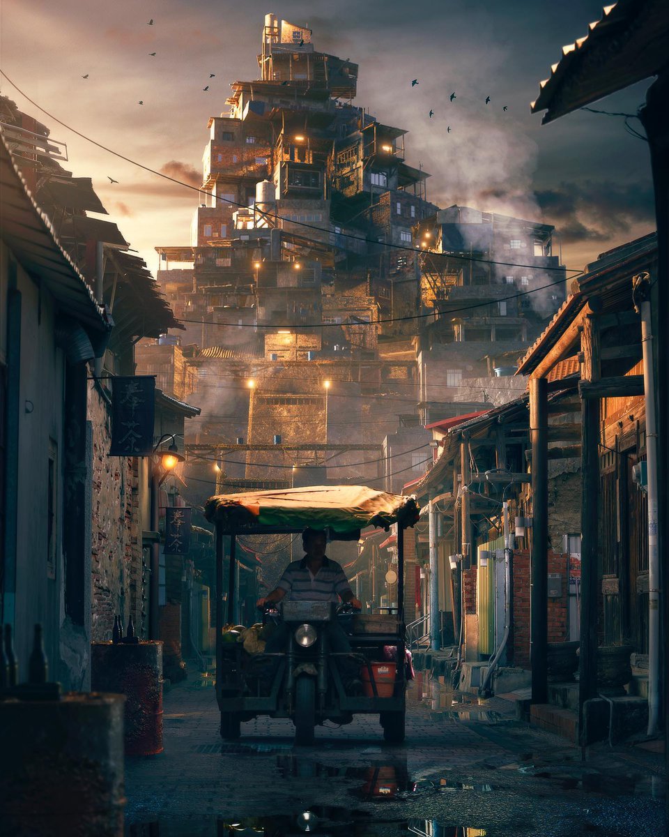 "Walled City in the Sunset" by <a href="/twioux0627/">Twioux.0627</a>, ft. 3D assets from our Favelas kit (available for 40% off during our Spring Sale)!

Shop Spring Sale: kitbash3d.com/a/blog/spring-… #3drender #photoshop