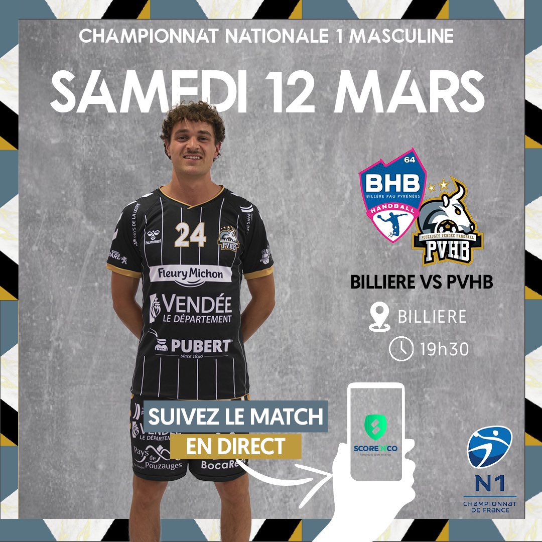 🚎 NATIONALE 1 // BILLÈRE VS PVHB 🚎

Après une petite coupure, notre Nationale 1 reprend la route direction Billère ce samedi 12 Mars ! 
🆚 <a href="/bhb_64/">Billère Handball</a> 
🕗 19:30 
📍 SPORTING D’ESTE, 17 AVENUE ST JOHN PERSE, BILLÈRE 
🔗 Live score à suivre sur <a href="/Score_n_co/">Score'n'co</a>