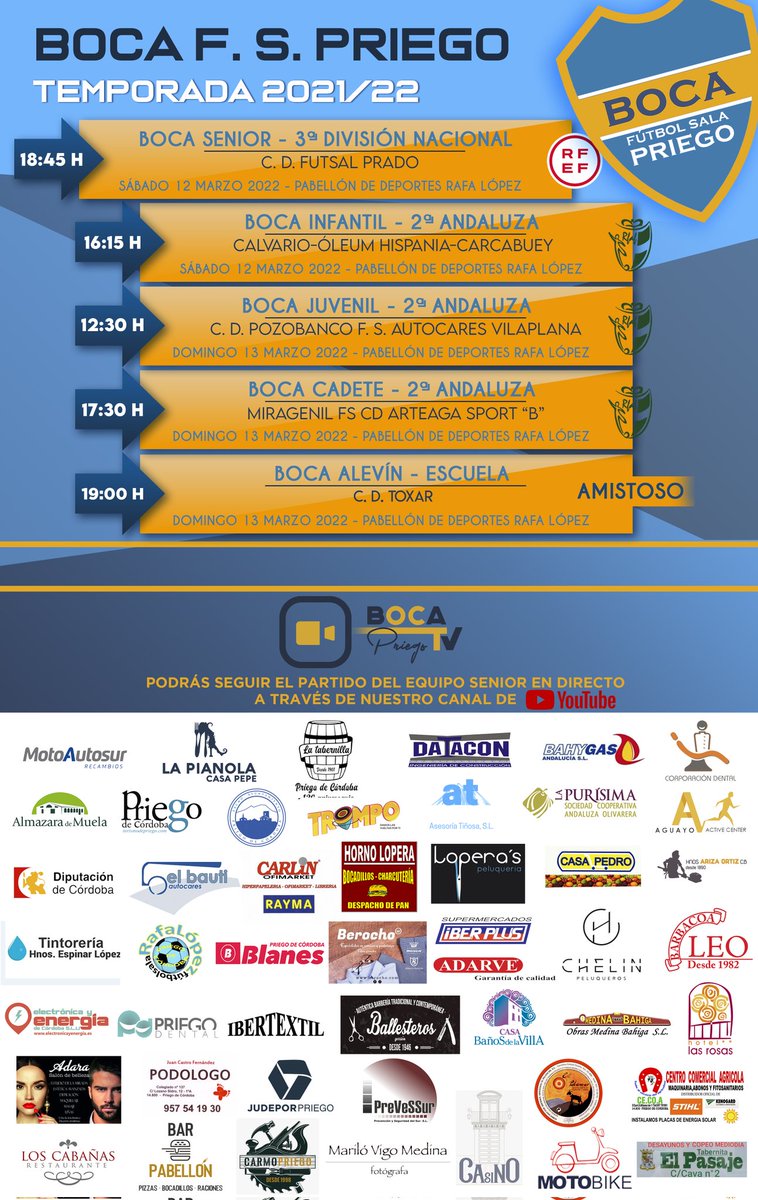 BocaFsPriego's tweet photo. NUESTROS PRÓXIMOS ENCUENTROS. OS ESPERAMOS 💙💛 https://t.co/7wteh88iq6