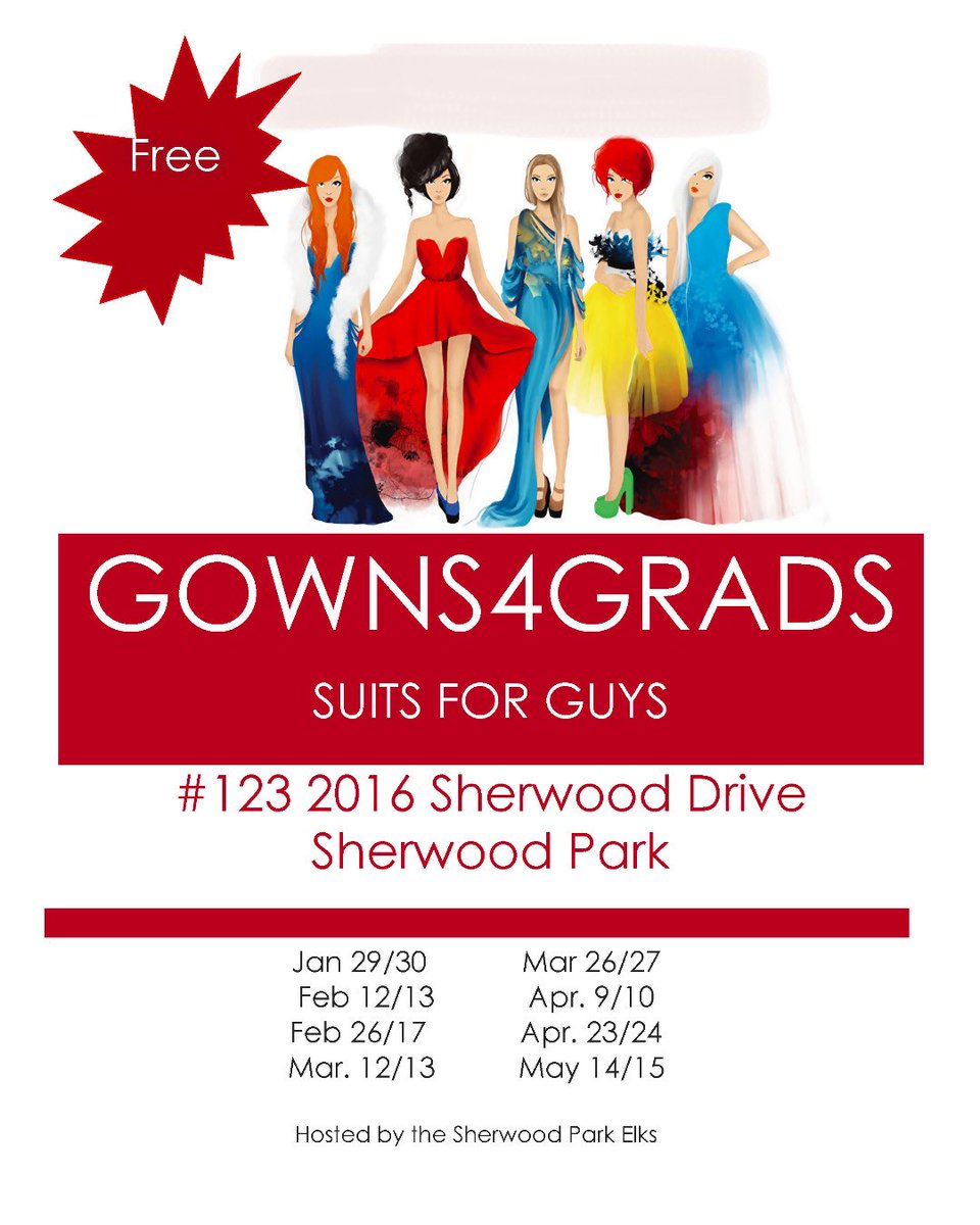 sp_elks's tweet photo. Need a gown or suit for Grad?? Come to Gowns4Grads this weekend:
123 2016 Sherwood Drive (in behind Park Centre and Hotel)
Time: 10 to 1 pm Sat and Sun https://t.co/NLkJRxq7h6
