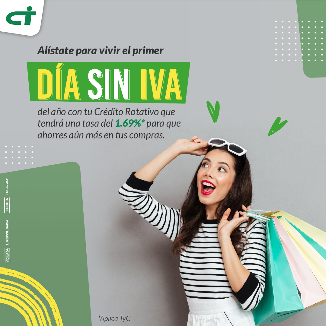 Alista tu Tarjeta Débito Golden Cooptenjo porque mañana será el primer Día sin IVA del año y las promociones serán una locura. Aprovecha la super tasa del 1.69%* de tu Crédito Rotativo para que disfrutes de todos los precios.
*Aplica TyC.

Conoce más aquí: cooptenjo.com/publicaciones/…