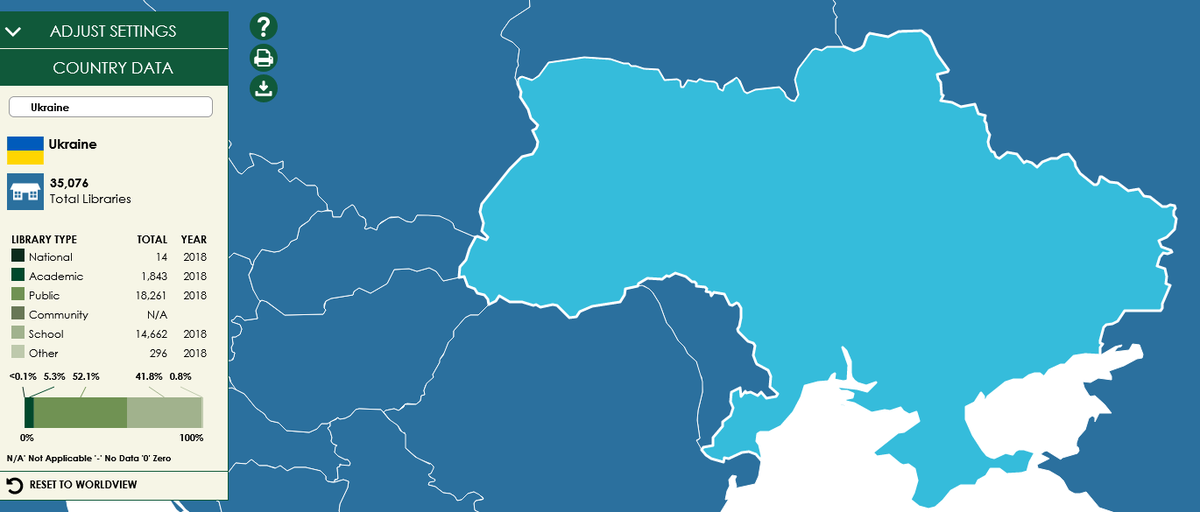 TunxisLibrary's tweet photo. How many libraries are in Ukraine? 
35,076! Have a look at the Library Map of the World statistics for Ukraine. And remember, these libraries are now used at shelters for all during the illegal Russian invasion. #libraries #librarians #txcc #ukrainianlibraryassociation https://t.co/ZYDX0gxUbH