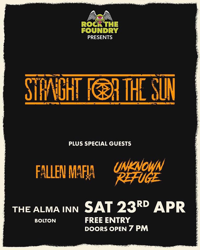 Unknown_Refuge's tweet photo. 🔥UNKNOWN REFUGE - HOME TOWN SHOW🔥

We are finally back playing in Bolton!!

We will be supporting @sftsbanduk, along with our friends in @FallenMafia at The Alma Inn, Bolton on 23/4/22!

This is gonna be mental❤️

FREE ENTRY🍻

#unknownrefuge #fallenmafia #straightforthesun https://t.co/ueFci3t4QA