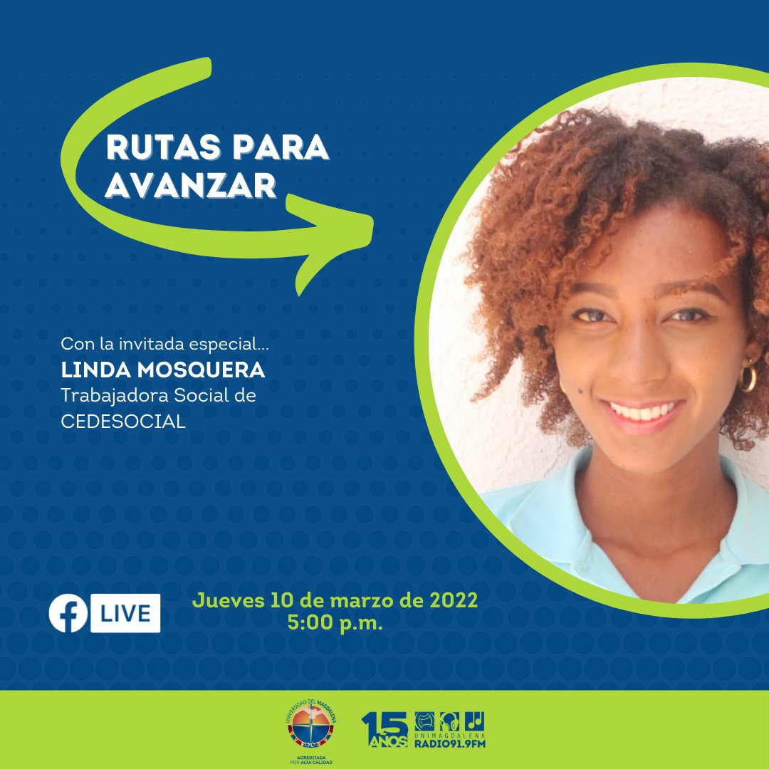 UnimagdalenaFM's tweet photo. Hoy en #RutasParaAvanzar, tendremos a Linda Mosquera, trabajadora social de @CEDESOCIAL quien nos hablará de la Red de Madre Sustitutas.
Además, también tendremos a una invitada sorpresa.
Míralo a las 5:00 PM en LIVE de nuestra página de Facebook 👍🏻 https://t.co/vEF5BlPE0e
