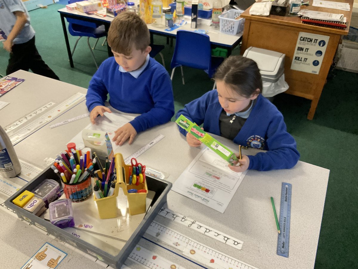 Class3wade's tweet image. As part of our Design Technology work, we have been looking at the labels on food packaging.  We have read the different ‘traffic lights’ to help us to make healthy choices.  A really enjoyable lesson 3W - well done!