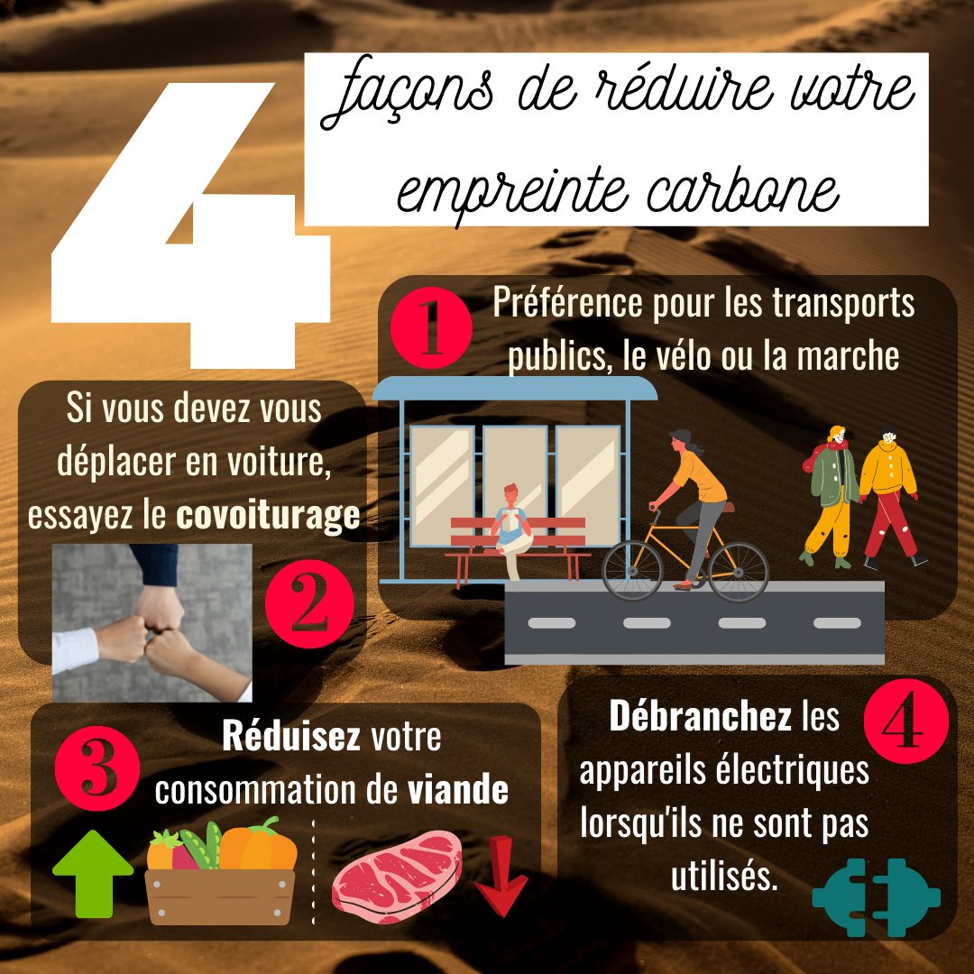 teach_france's tweet photo. Veux tu commencer à aider l'environnement aujourd'hui mais ne sais pas comment ? Voici quelques actions que tu peux adopter pour réduire ton empreinte carbone et contribuer à la lutte contre le changement climatique !🌍🐾

#empreintecarbone #changementclimatique #wwti #teamwork https://t.co/YdHdXPymSS