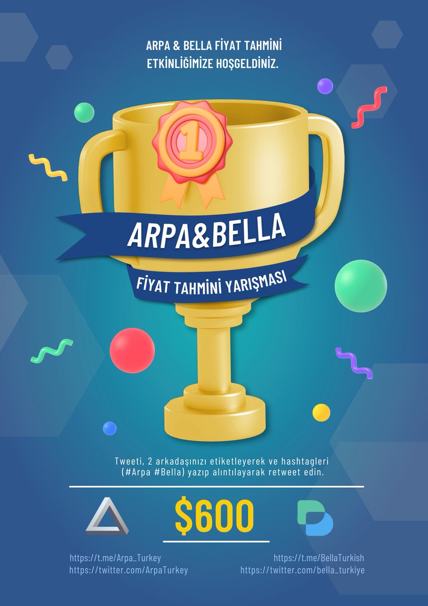 ArpaTurkey's tweet photo. ARPA &amp; BELLA Fiyat Tahmini Etkinliğimiz Yayında! 🥳🥳

💵 14 günlük ortalama fiyat tahminini bize gönder ve 600$'lık ödül havuzunu paylaş!

Form açıklamasını oku, istenilenleri ve kuralları EKSİKSİZ olarak tamamla ve soruları cevapla! 😍 

Form: https://t.co/2fyCdImfh3 https://t.co/LJ0aXuGqcc