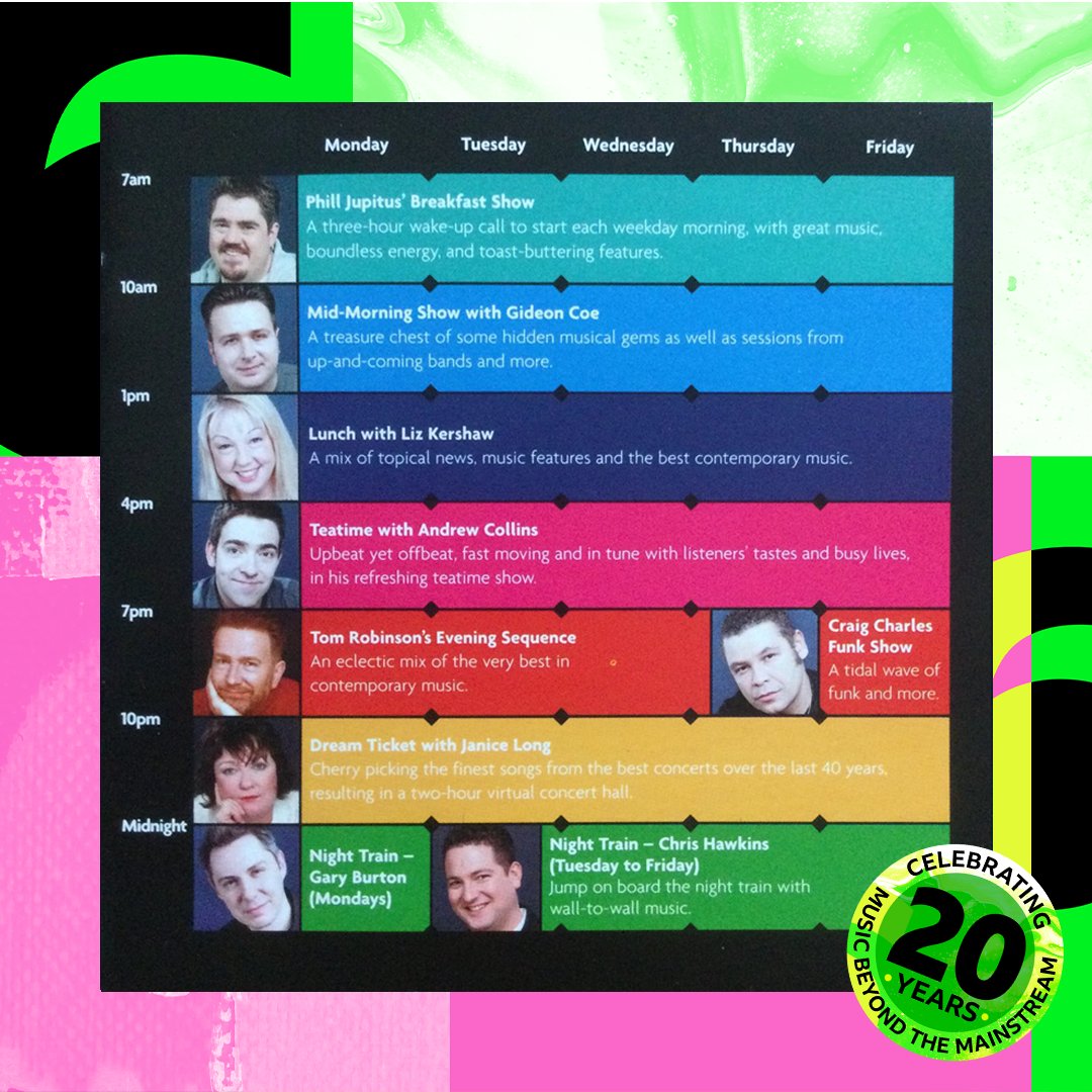 BBC6Music's tweet photo. our first ever schedule 🥺

Who was with us back in 2002 for this weekday line up?

📻 #6MusicAt20 | Friday 11th March
📱 Listen back on @bbcsounds https://t.co/3dGMbA57SC