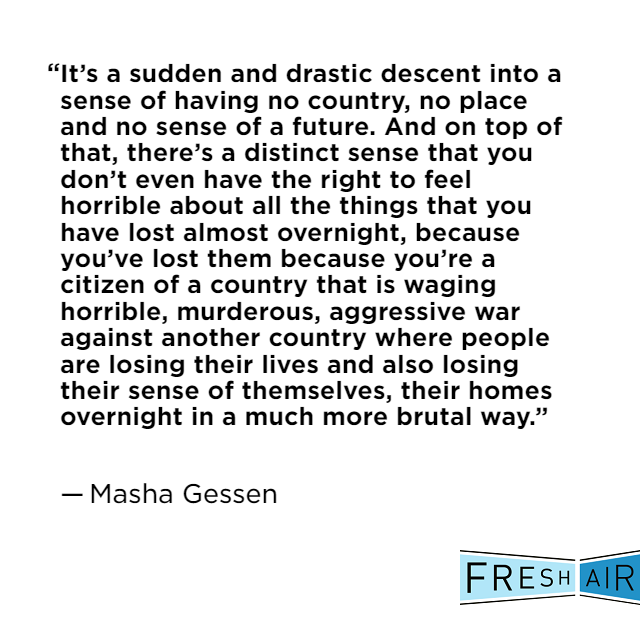nprfreshair's tweet photo. New Yorker staff writer @mashagessen says there's been an exodus from Russia in the last week and a half. Listen:  https://t.co/kXEztHARLK https://t.co/DDQKyI8wcz