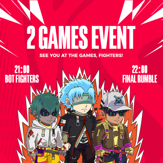 Hey Fighters! 🥷

We're conducting 2 Game Events in our Discord!!🎮

▫️ Bot Fighters ( at 21:00 GMT +2 ) 

▫️ Final Rumble ( at 22:00 GMT +2 ) 

📌 For each event, 5 random participants will receive WL!

Join our Discord to participate - discord.gg/finalfighters

#NFT #NFTs