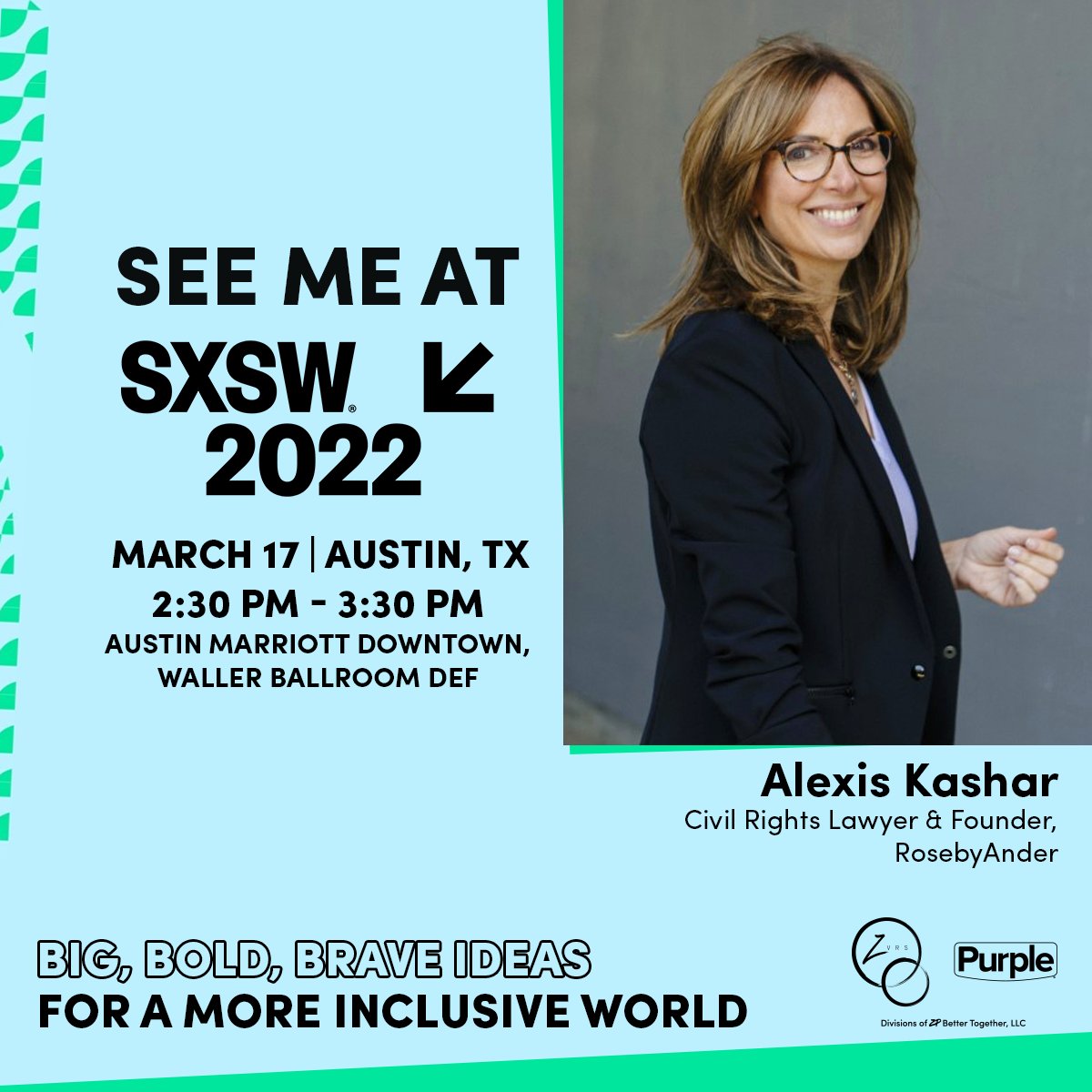 ZVRS's tweet photo. Meet @AlexisKashar, a panelist at #SXSW Thursday, March 17, to discuss how to create a more inclusive world. A renowned civil rights lawyer and entrepreneur, Alexis provides a legal and business viewpoint at @sxsw on how to create a #MoreInclusiveWorld. https://t.co/xEtakfGTul