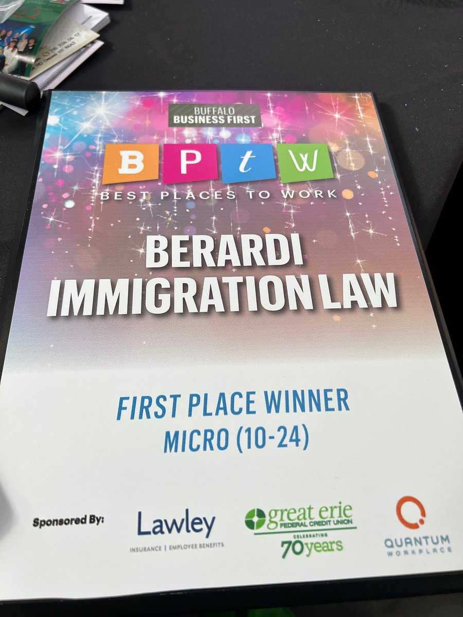 BerardiSpeaks's tweet photo. ＃𝟏 🤪 Everyone knows we like to have fun -- and now Berardi Immigration Law been honored by @BfloBizFirst as the First Place Winner for BEST PLACES TO WORK!!! 🥇 https://t.co/id4ypaJ3fb
