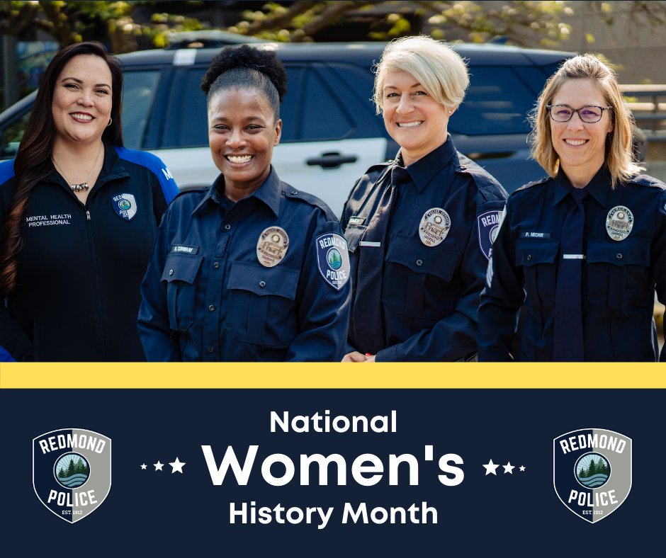 RedmondWaPD's tweet image. RPD celebrates Women's History Month and recognizes the contributions women have made to our department and the achievements women have made throughout American history. In fact, over 20% of our officers are female.  #wearehiring #joinourteam
redmond.gov/1401/Join-Redm…