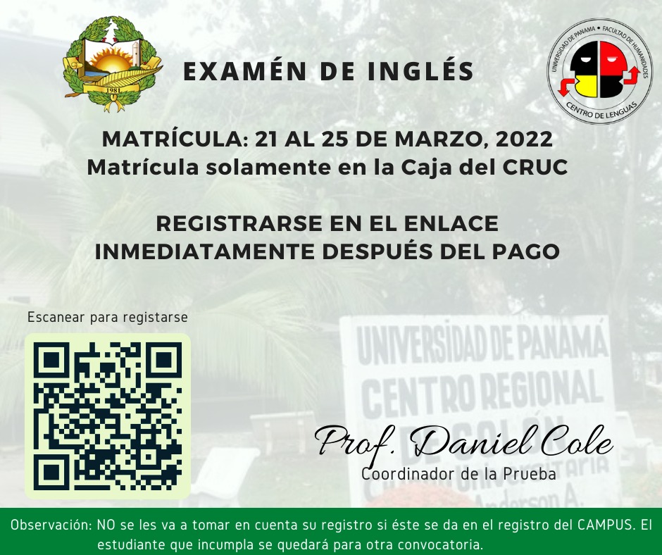 accion_meces's tweet photo. Examen de inglés para estudiantes que culminó su plan de estudio y le falte este prueba. Deben presentar su créditos a la hora de pagar en caja.

#MECES, #mecesInforma, #examendeingles, #centrodelenguas, #crudecolon , #CRUC, #UdeP, #UP https://t.co/EjPgxFUWwO