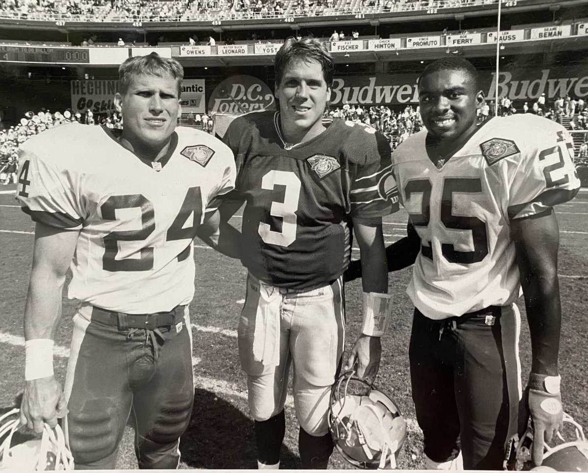 RickMirer's tweet photo. #TBT to opening day ‘94 when two of my @NDFootball pals tried to light me up. Fortunately, @Seahawks won. #PatEilers #TomCarter #Commanders https://t.co/8rgseDHUon