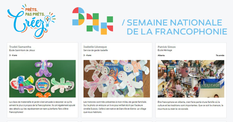 _ACELF's tweet photo. Originales. Inspirantes. Rassembleuses. 🤩 Voyez les créations des groupes participants au concours ⭐Prêts, pas prêts, créez!⭐ qui ont relevé les défis de la Semaine nationale de la #francophonie. #frcan #éducationfrancophone #eduprof