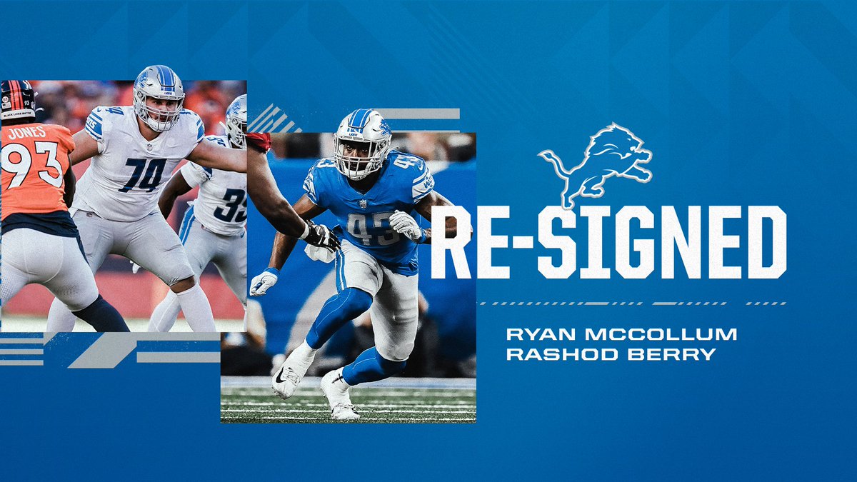 Lions's tweet photo. #Lions re-sign C Ryan McCollum and OLB Rashod Berry 

📰 https://t.co/a2OE0zatiw https://t.co/ECv6BYuqO6