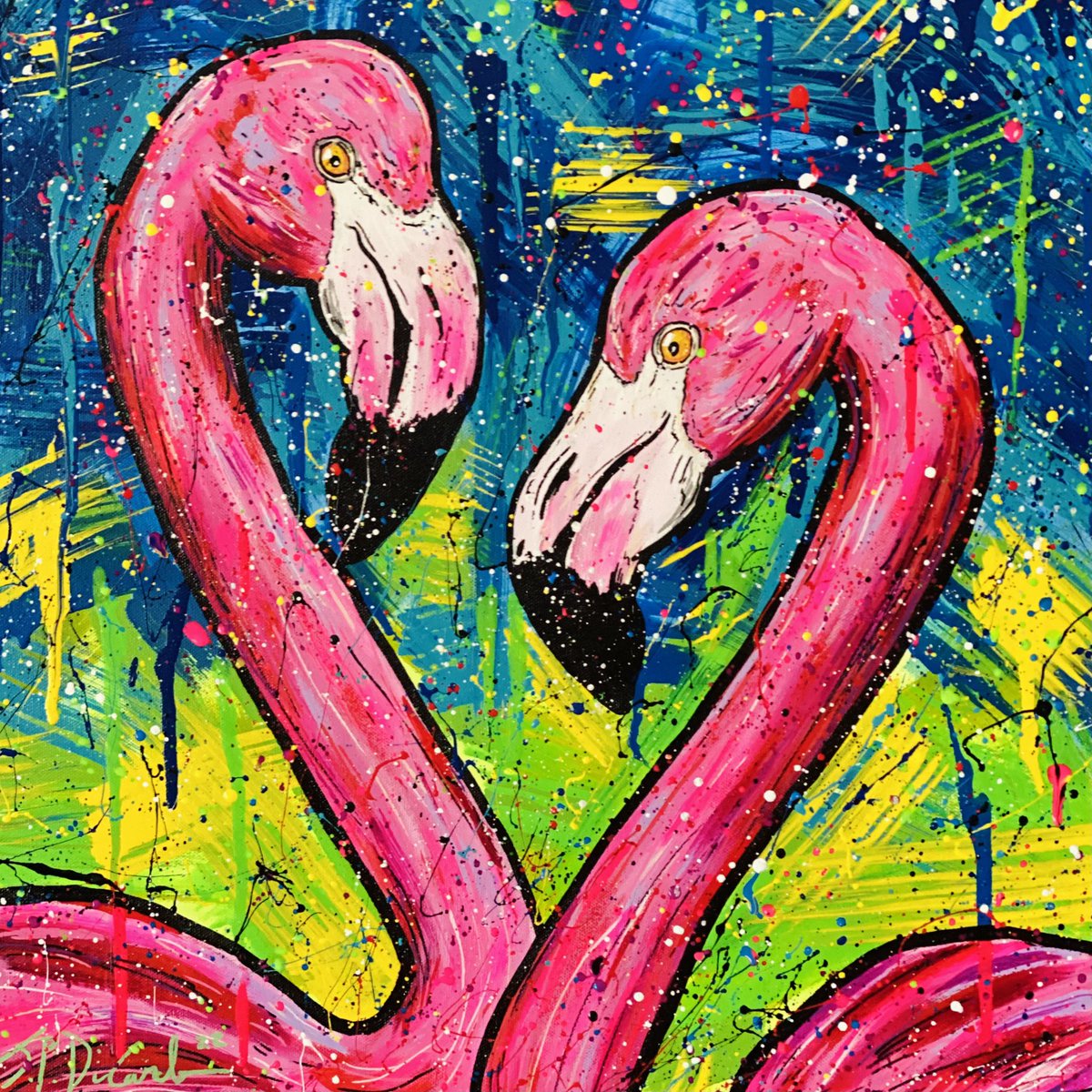 JPDiCarloart's tweet photo. New Flamingo piece available!  Original is 20x20 inch available on my site https://t.co/G0cAJGIvlC along with a bunch of print on demand options!  Embellished 8x8 canvas prints coming soon 😉.  #Flamingo #flamingos #coastal #wildlife #art #artcollector #artwork #wakeupyourwalls https://t.co/TcS2t5vg3I