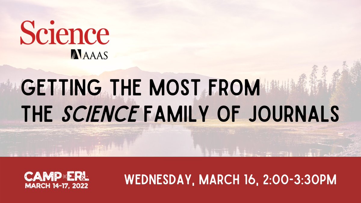 Join <a href="/aaas/">AAAS</a>  at #erl22 for 'Getting the most from the #Science family of journals' on Wednesday 3/16 at 2:00 pm CT. 

electroniclibrarian.org/erl22-aaas-sci…

#camperl #libraryconference #publishing