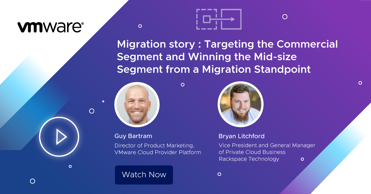Rackspace's tweet photo. In case you missed it, #Racker, Bryan Litchford, spoke with Guy Bartram from VMware about winning the commercial mid-size segment from a migration standpoint. Watch now: https://t.co/qC2S0DkjP1

#WMware #Migration https://t.co/4BRCtpZgDx