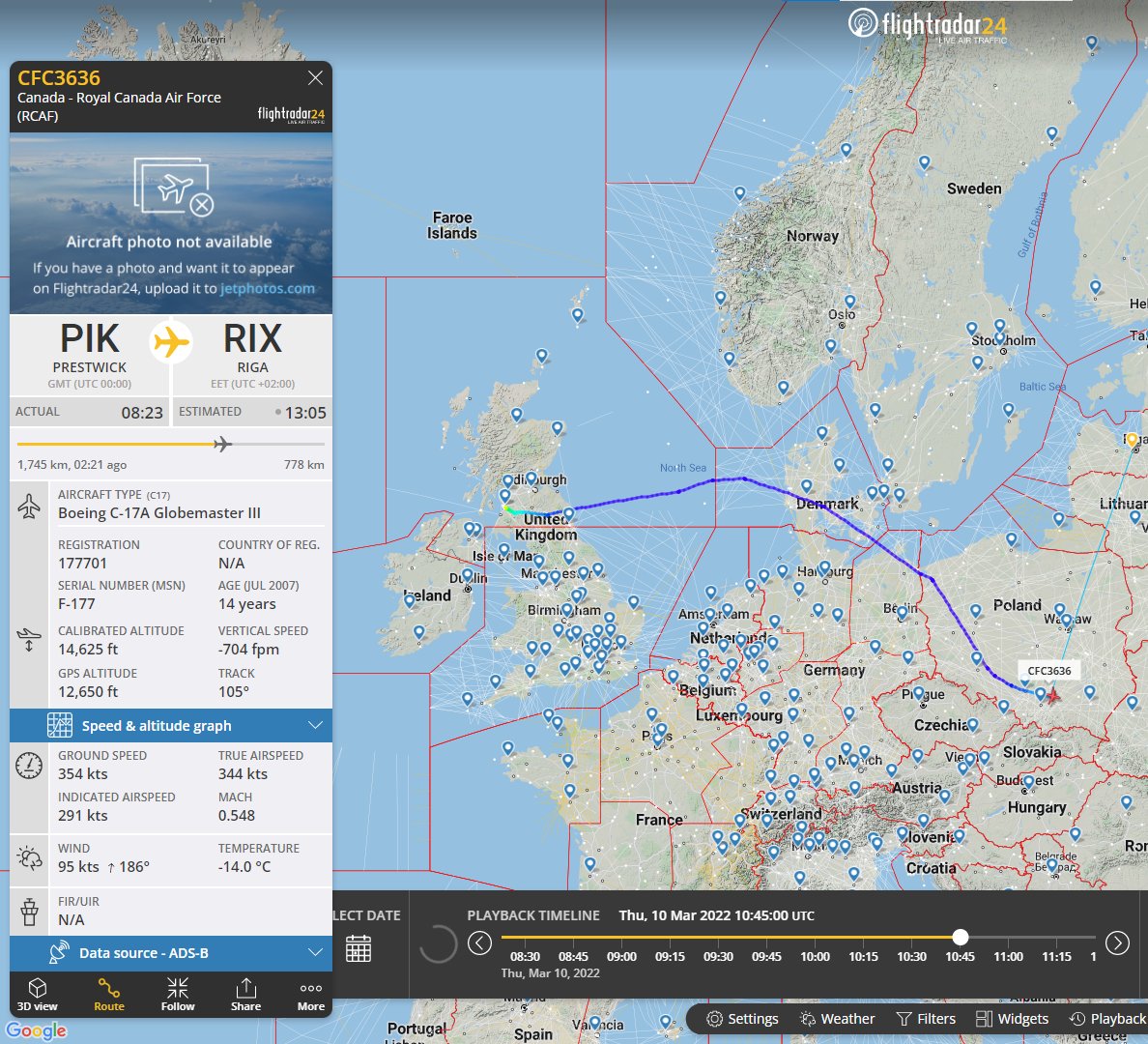 Gerjon_'s tweet photo. Some military cargo to 🇵🇱Rzeszów, Poland (suspected 🇺🇦Ukraine aid hub) earlier today: 

Royal Canadian Air Force C-17A 🇨🇦177701 #CFC3636
United States Air Force C-17A 🇺🇸08-8192 #RCH796
Italian Air Force KC-767 🇮🇹MM62227 #IAM1438
Royal Netherlands Air Force C-130H 🇳🇱G-988 #NAF20 https://t.co/8oOzFOcTA7