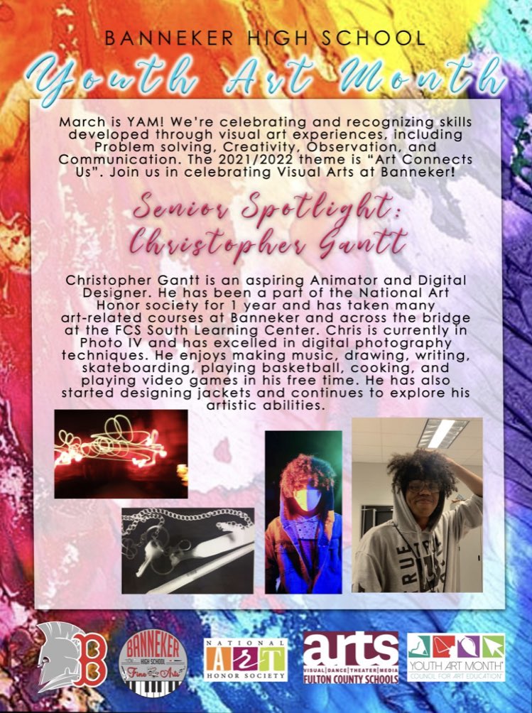 LetsGoghSkeete's tweet photo. YAM Spirit Week next week + Senior Spotlight: Christopher Gantt 🥳💙🎓#BHSFAD @BannekerFAD #FultonArtStrong https://t.co/2tB0Paf2o0
