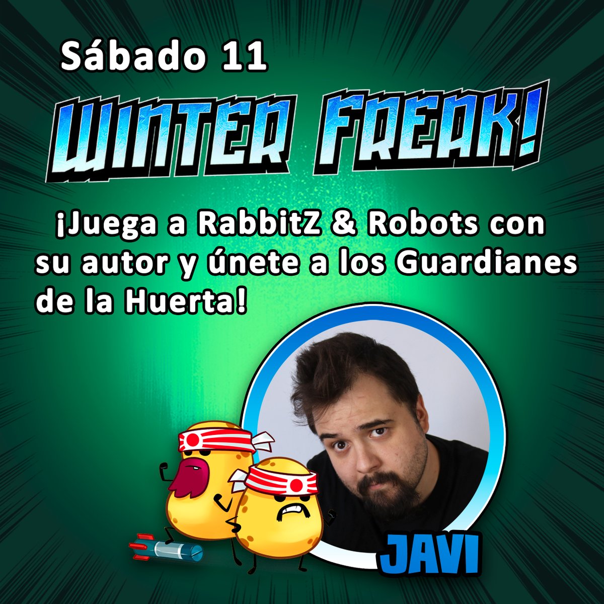 Y el sábado por la mañana, al otro lado de la Huerta 🌱 concretamente en Torre Pacheco, Murcia tendremos a Javier Martínez (coautor de RabbitZ &amp; Robots) enseñando a defender al pueblo hortaliza en <a href="/winterfreak_mur/">Winter Freak 2026</a> 
¡Un abrazo y por la Huerta! 💪🌱
<a href="/rocketlemon/">Rocket Lemon Games 🚀🍋</a>