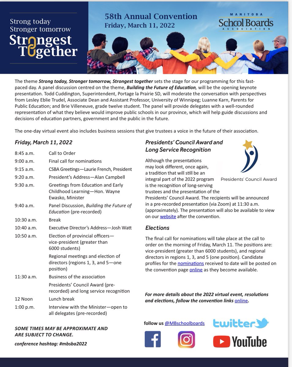 LesleyTrudel's tweet photo. Looking forward to being part of the @MBSchoolBoards Convention panel tomorrow morning at 9:40 a.m. to discuss Building the Future of Education. #StrongToday #StrongerTomorrow #StrongestTogether #mbsba2022 https://t.co/LViahfwchi