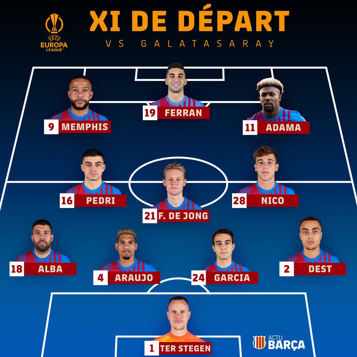 ✅4/11 Jogadores provenientes de La Masia, Titulares no grande jogo de hoje pela #UEL .

(Adama,Nico,Araujo,Eric)VAMOO❤️💙

📸<a href="/ActuBarcaFR/">Vision Blaugrana</a>