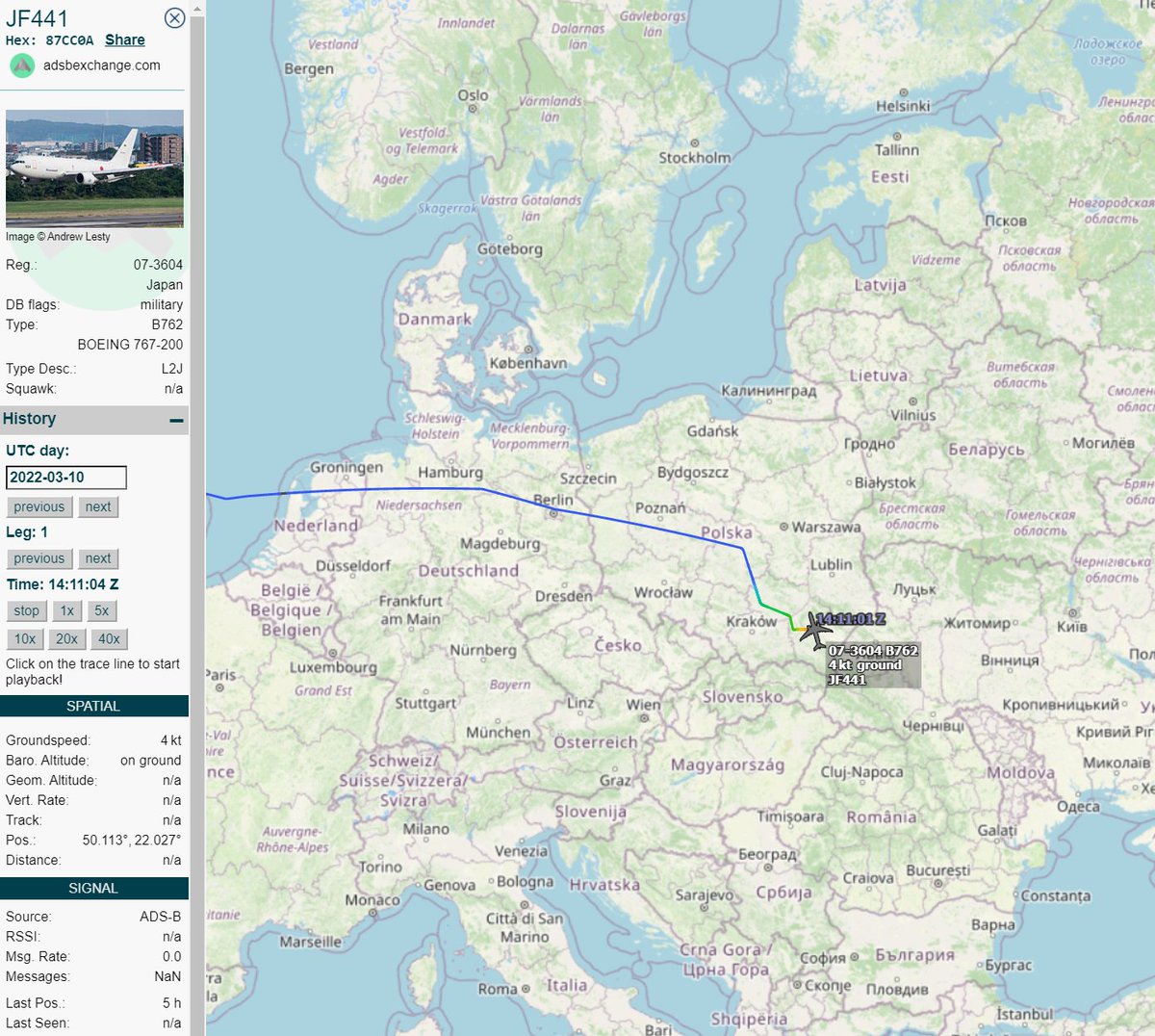 Gerjon_'s tweet photo. Two more exotic flights also delivering 🇺🇦Ukraine aid to 🇵🇱Poland:

Kuwait Air Force C-17A 🇰🇼KAF343 #KAF3229
Japan Air Self Defense Forces KC-767J 🇯🇵07-3604 #JF441 https://t.co/ITm8V4f6ne