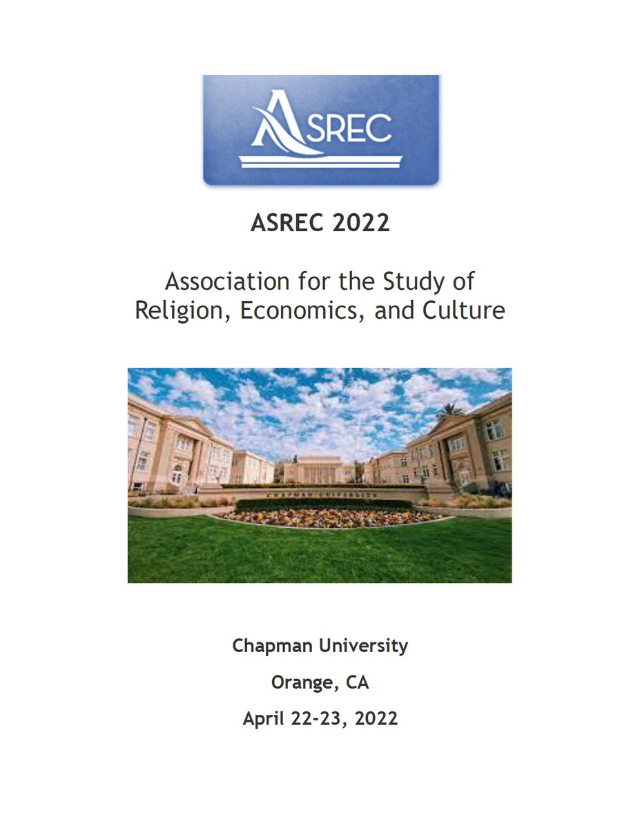 The ASREC preliminary program is now available online! asrec.org/wp-content/upl…

We have an amazing program:
84 fascinating papers
Keynote by Ran Abramitzky

Join us April 22-23 in Orange, CA!