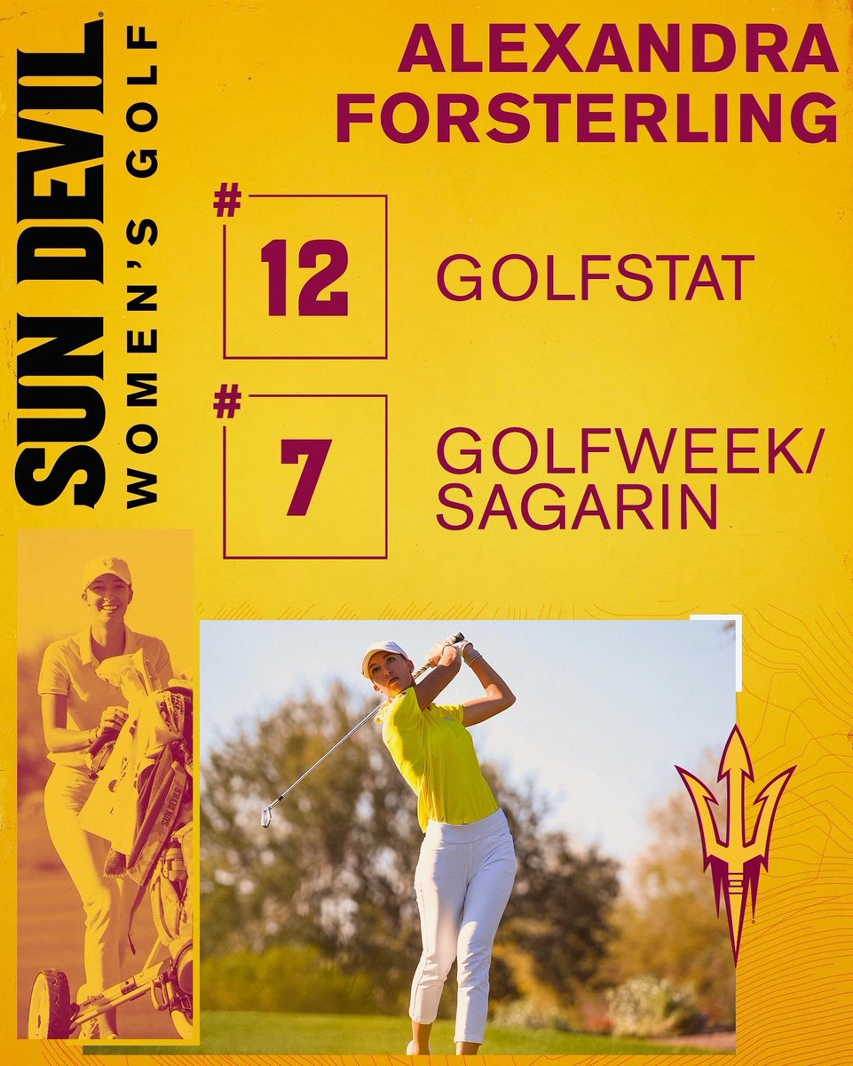 SunDevilWGolf's tweet photo. 📌 RANKINGS UPDATE 📌

Thanks to a strong Spring, @SunDevilWGolf has nearly cracked the Top-10 😈 

Alexandra Forsterling and Calynne Rosholt continue to rise up the individual rankings 📈 https://t.co/3NfC6omqh3