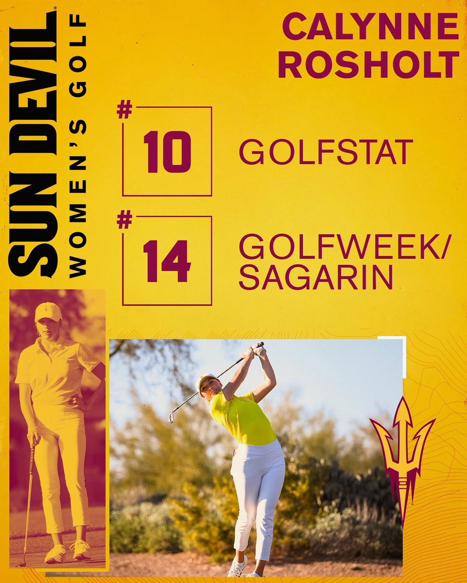 SunDevilWGolf's tweet photo. 📌 RANKINGS UPDATE 📌

Thanks to a strong Spring, @SunDevilWGolf has nearly cracked the Top-10 😈 

Alexandra Forsterling and Calynne Rosholt continue to rise up the individual rankings 📈 https://t.co/3NfC6omqh3